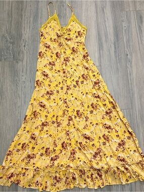 Intimately Free People XL Boho Yellow Floral Maxi Dress with Spaghetti Straps